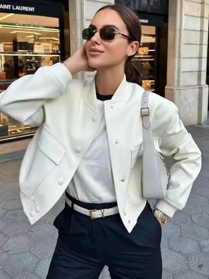 Chaqueta bomber Mujer corta con botones y bolsillos funcionales