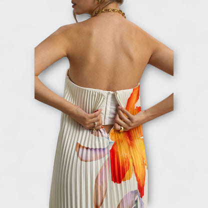 Vestido Largo Mujer Plisado Palabra de Honor con Corsé