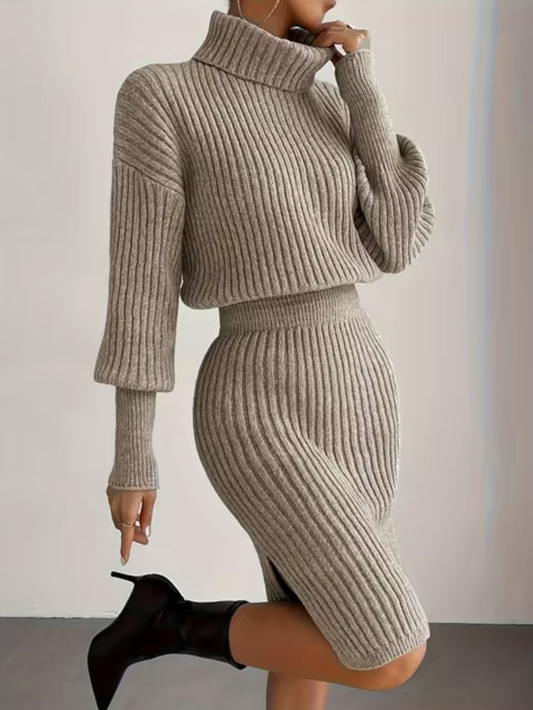 Vestido Mujer de Punto con Cuello Alto y Mangas Largas - Mavetta