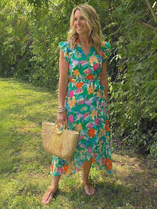 Vestido midi mujer de capas y tela fresca elegante - Mavetta