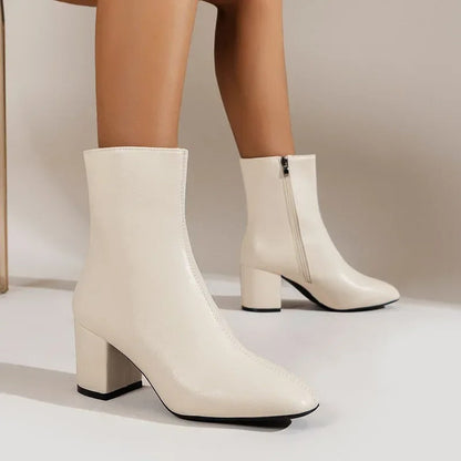 Botines Mujer Tacón Ancho Cremallera Lateral