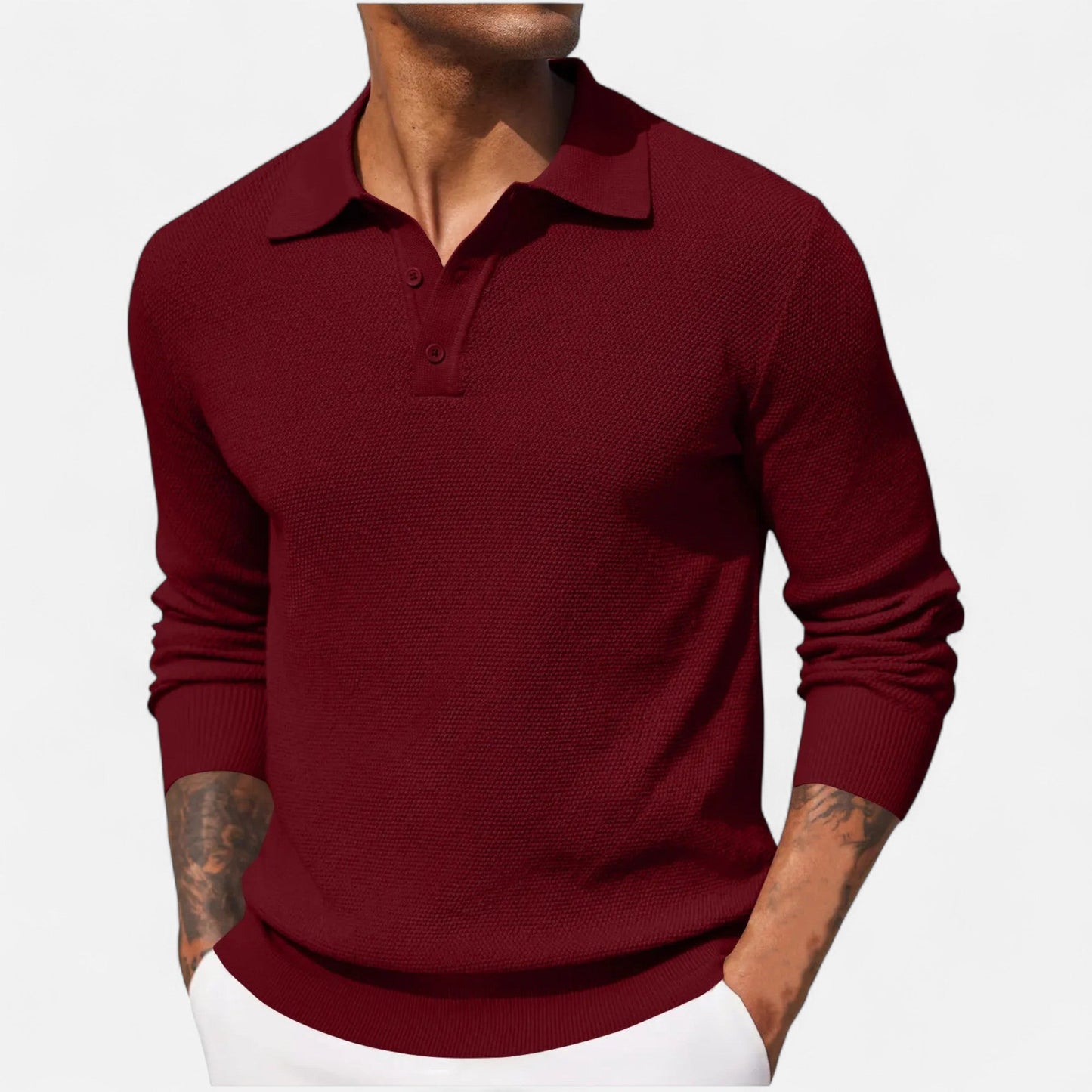 Polo Hombre Manga Larga Tejido Suave Ajuste Clásico