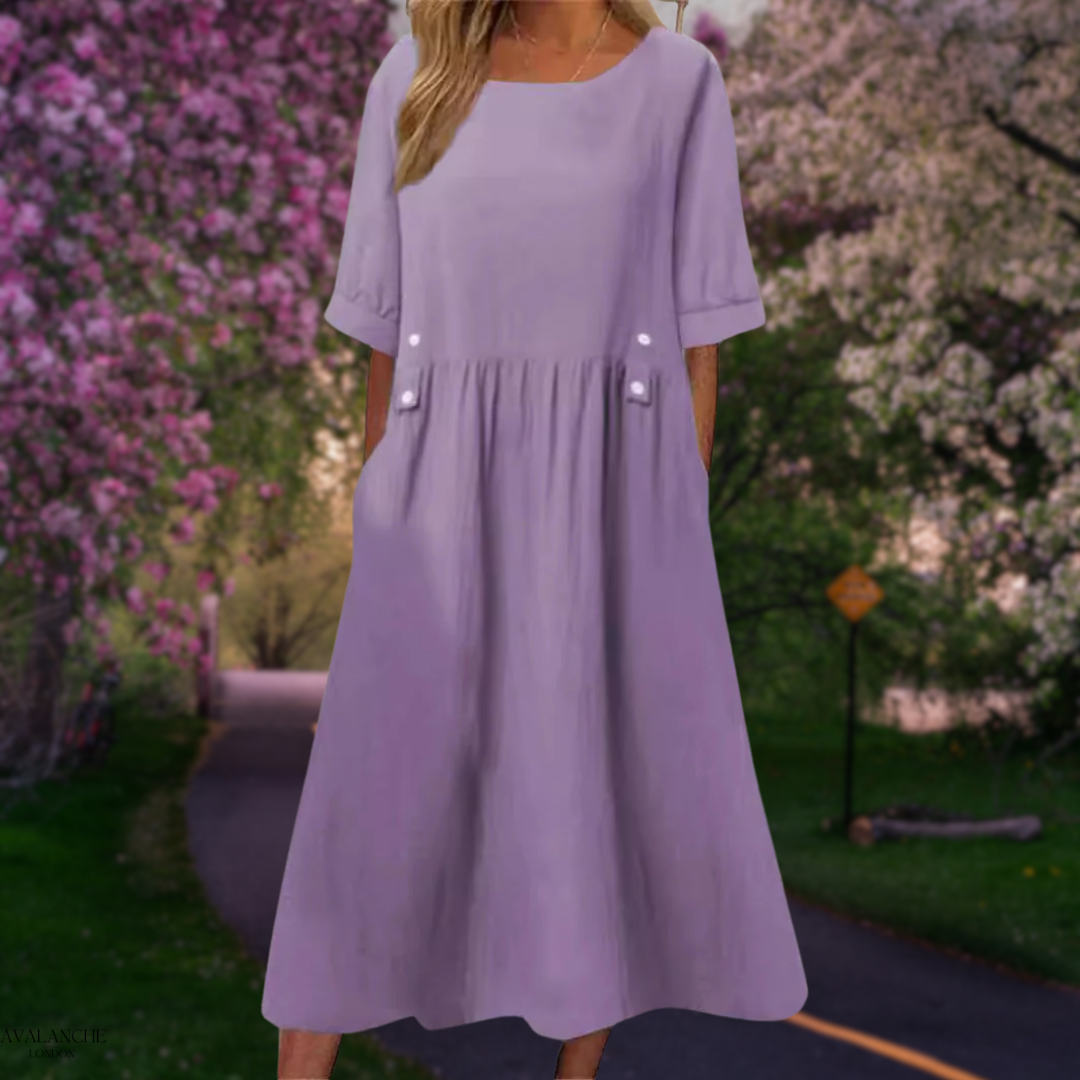 Vestido midi mujer fluido manga media corte cómodo