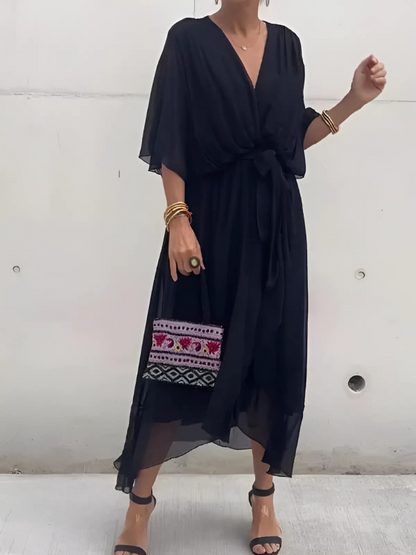 Vestido midi mujer cruzado con cinturón y caída elegante - Mavetta