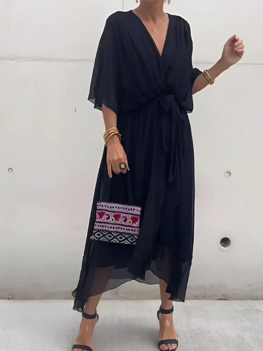 Vestido midi mujer cruzado con cinturón y caída elegante - Mavetta