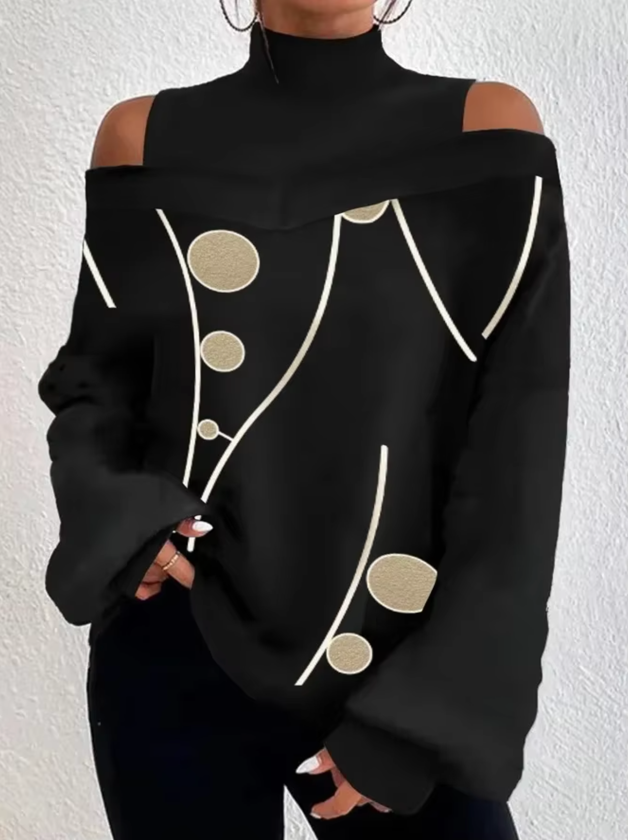 Blusa Mujer Off-Shoulder Cuello Alto Ajuste Suelto
