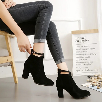 Botines Mujer con Hebilla Tacón Alto de Bloque