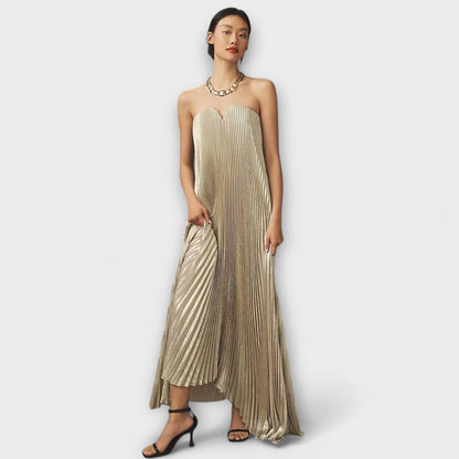 Vestido Largo Mujer Plisado Palabra de Honor con Corsé