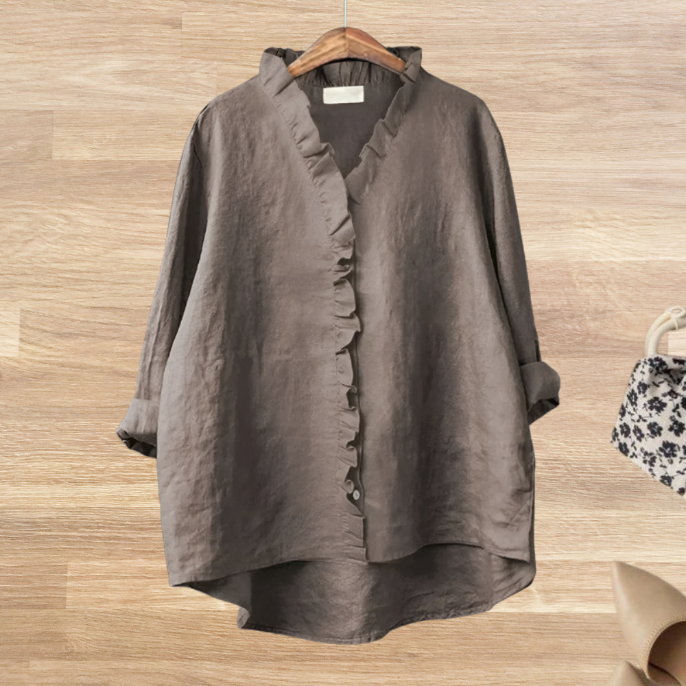 Blusa Mujer Fluida Cuello de Volantes