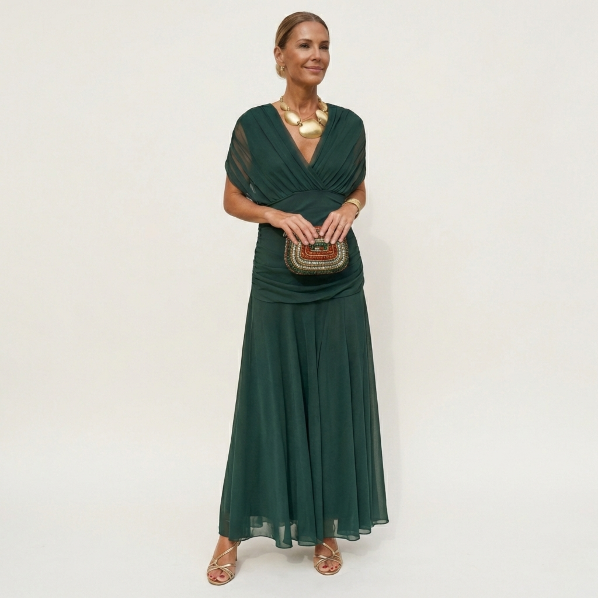 Vestido Largo Mujer Fluido Escote en V Diseño Sofisticado - Mavetta
