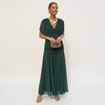 Vestido Largo Mujer Fluido Escote en V Diseño Sofisticado - Mavetta