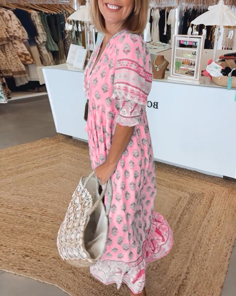 Vestido midi mujer de tejido ligero con lazos y flecos bohemio