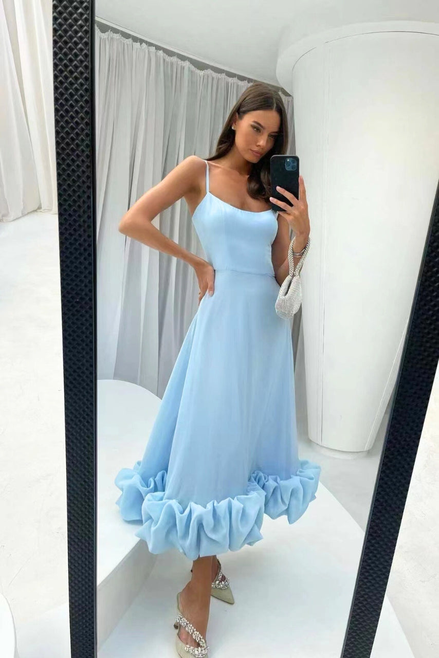 Vestido largo mujer con volantes y escote en V