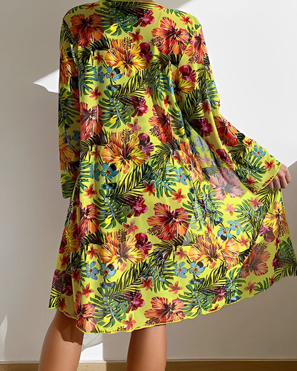 Bikini Mujer de Dos Piezas Estampado Botánico con Kimono Playa