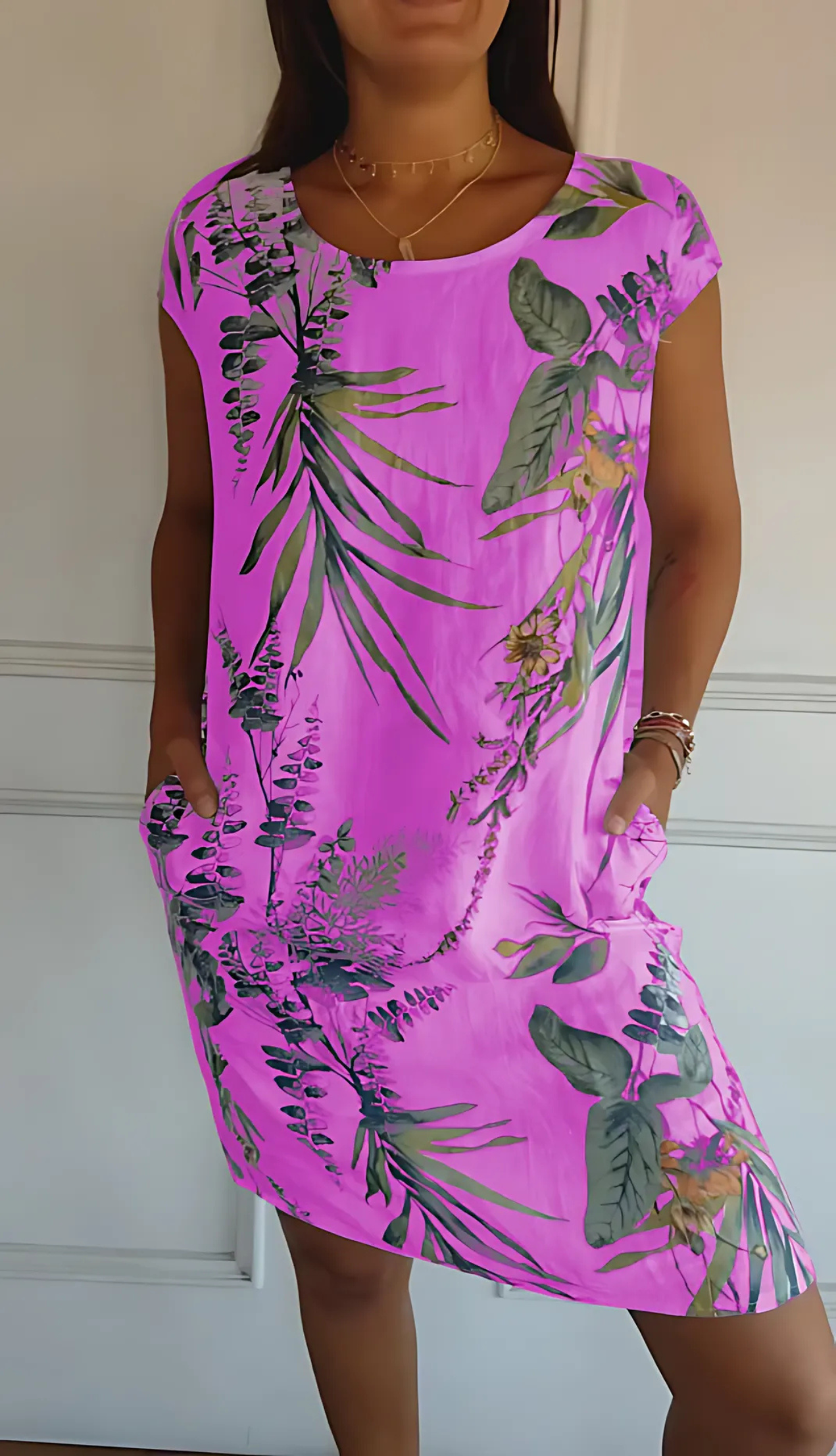 Vestido mujer de algodón cuello redondo corte holgado