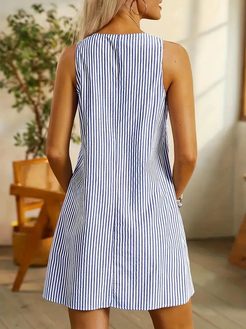 Vestido Veraniego Mujer Algodón Bolsillos Laterales