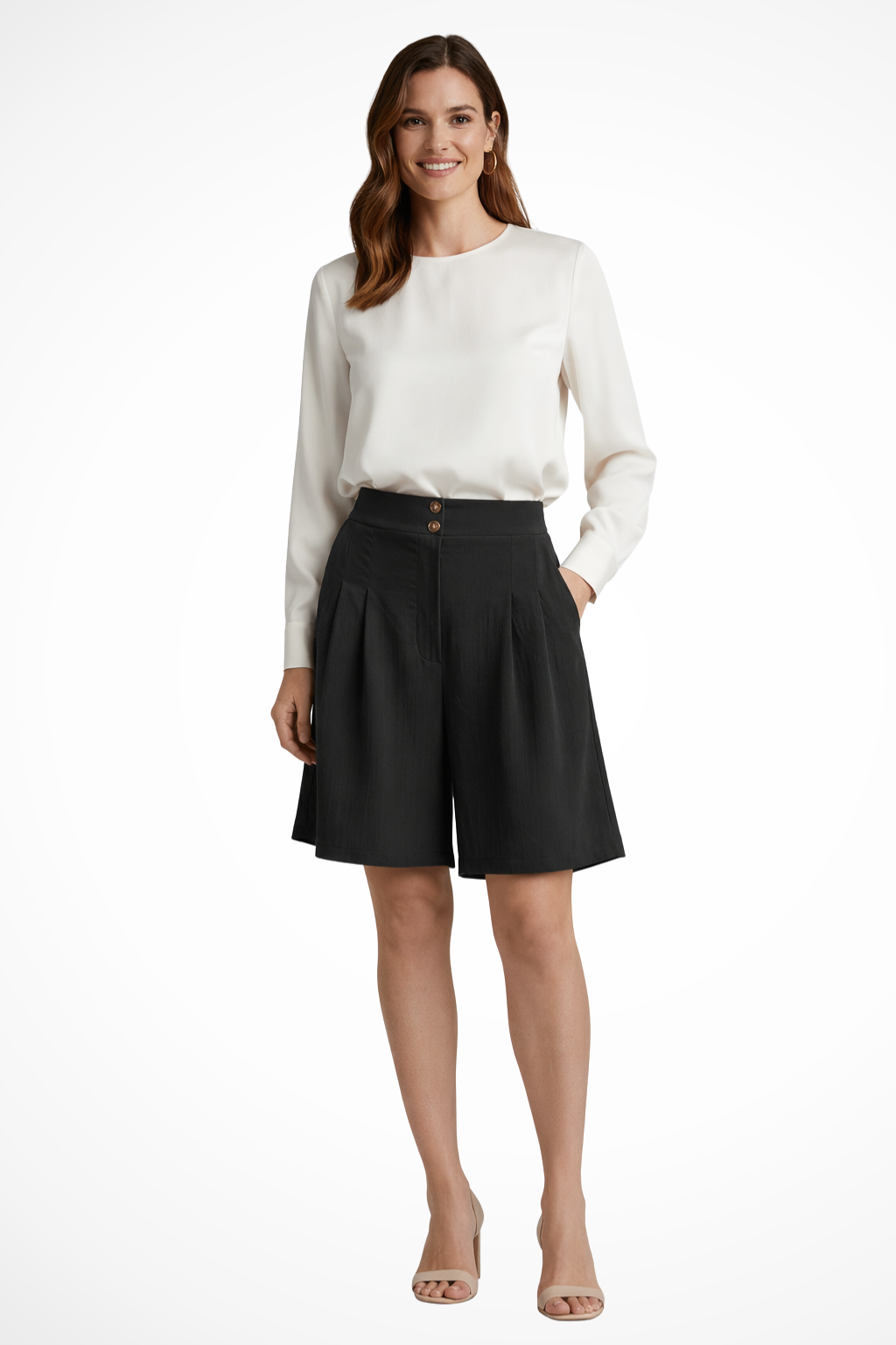 Bermudas Mujer Talle Alto con Pinzas Corte Sartorial