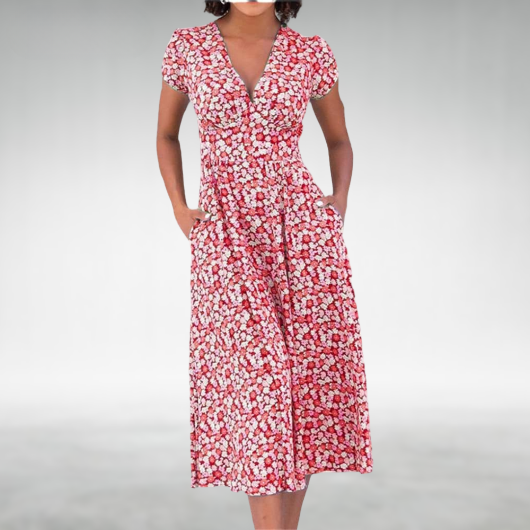 Vestido midi mujer con escote en V bolsillos y estampado floral