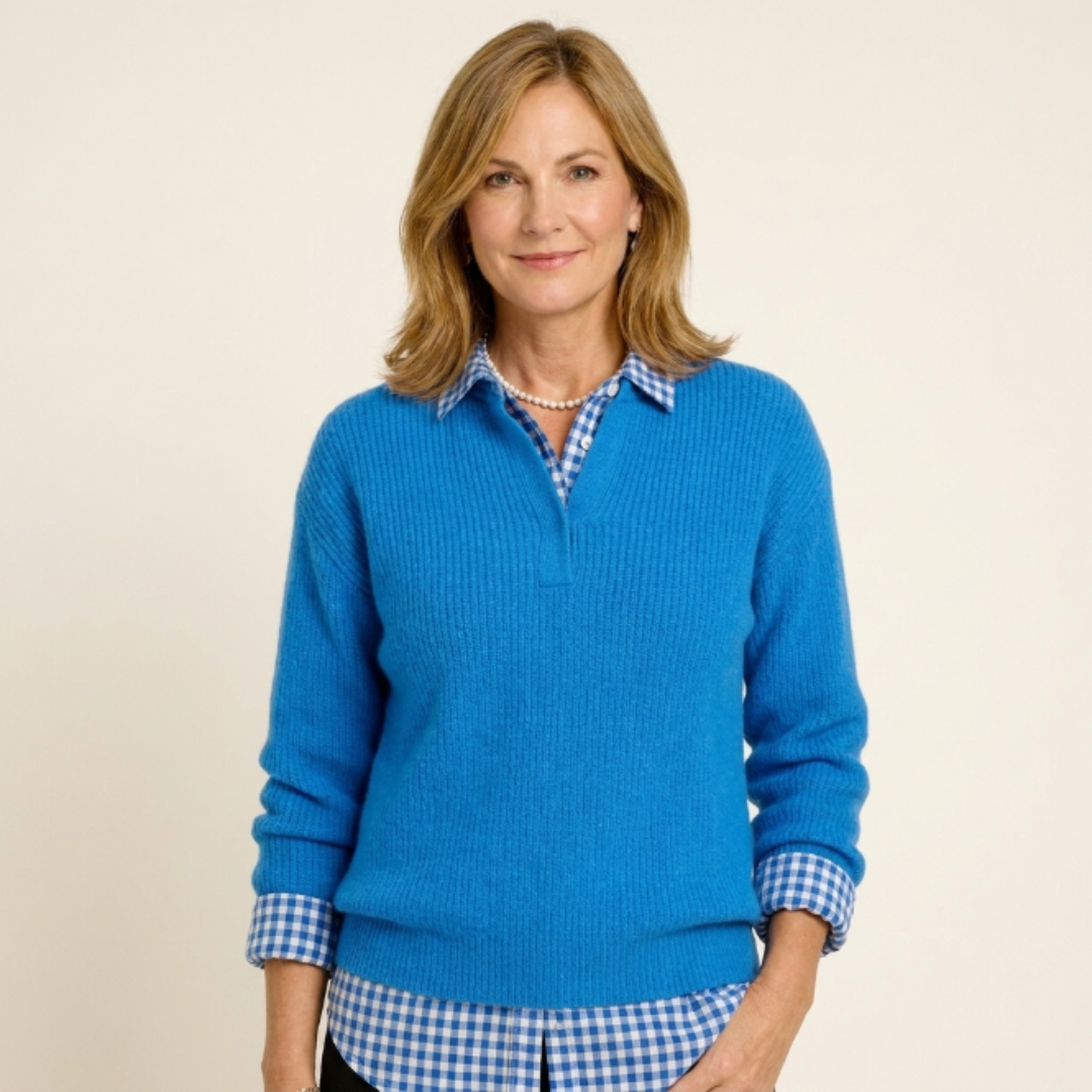 Jersey Mujer de Punto con Detalle de Camisa Cuadros - Mavetta