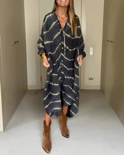 Vestido largo mujer de rayas ligero manga larga bohemio verano