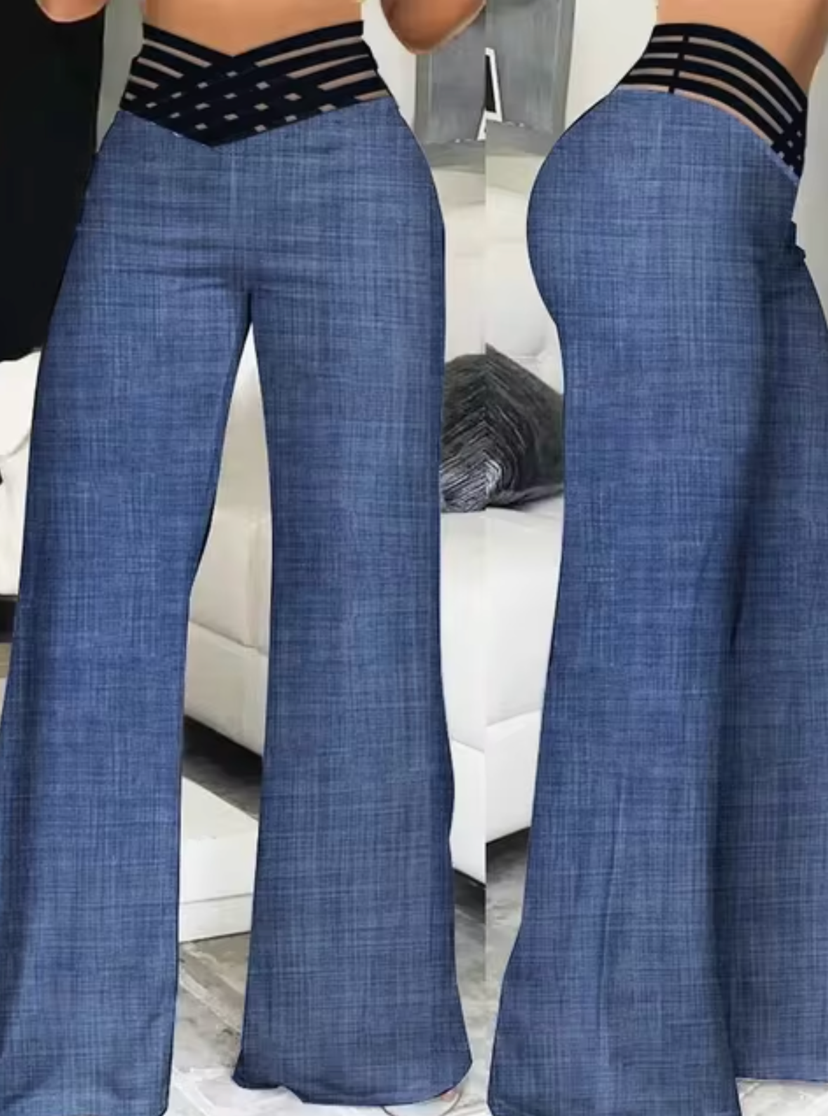 Pantalón de campana mujer con cintura alta elegante