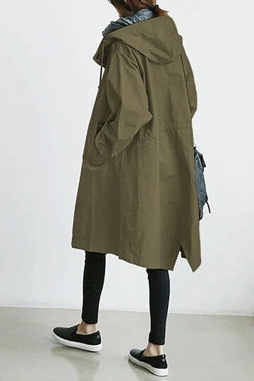 Gabardina larga mujer con capucha y cuello alto