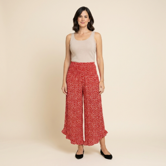 Pantalón Mujer Fluido Estampado Lunares Volante - Mavetta