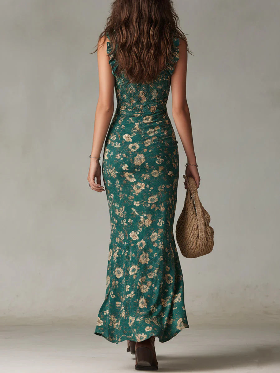 Vestido Mujer Boho Volantes Abertura Estilo Retro