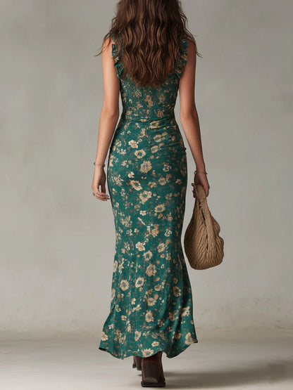 Vestido Mujer Boho Volantes Abertura Estilo Retro