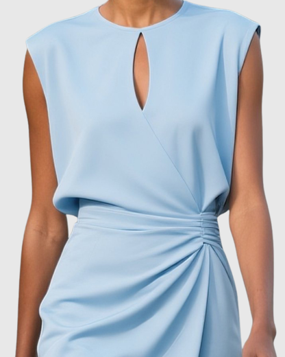 Vestido midi mujer con escote lágrima y drapeado lateral elegante