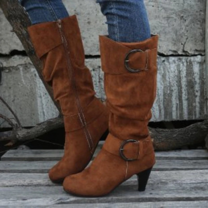 Botas Altas Mujer Puntera Redonda Ajuste Clasico