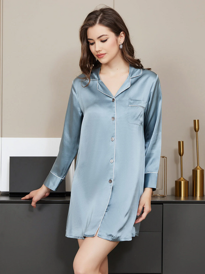 Pijama Mujer Mini de Seda Clásico con Cierre de Botones