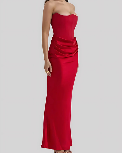 Vestido maxi mujer drapeado sin tirantes