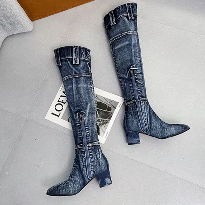 Botas Mujer Caña Alta Puntera Afilada Diseño Patchwork