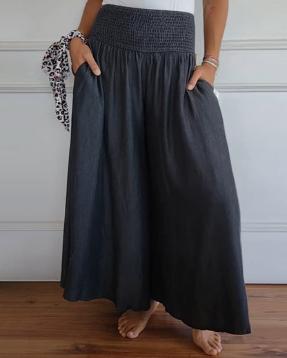 Pantalón Recto Mujer con Cintura Elástica y Caída Fluida - Mavetta