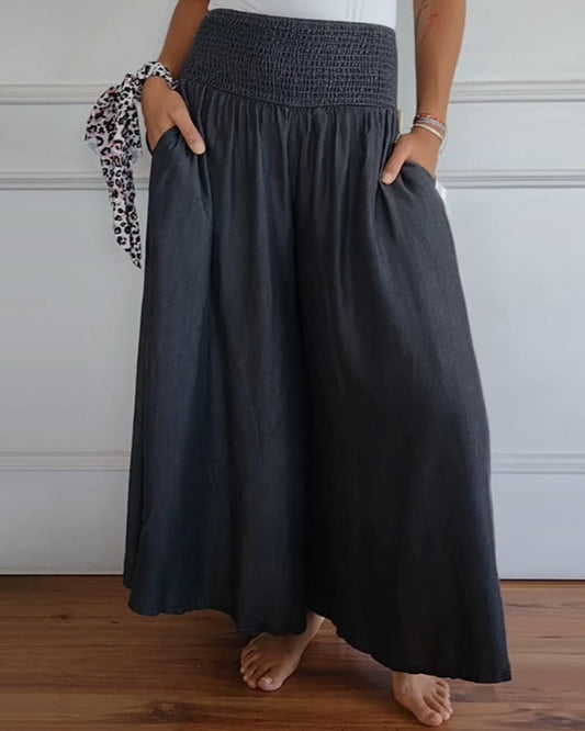 Pantalón Recto Mujer con Cintura Elástica y Caída Fluida - Mavetta