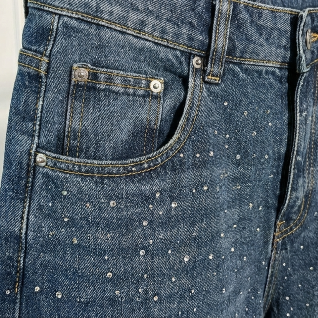 Pantalones Vaqueros Mujer Anchos Detalles Brillantes