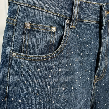 Pantalones Vaqueros Mujer Anchos Detalles Brillantes