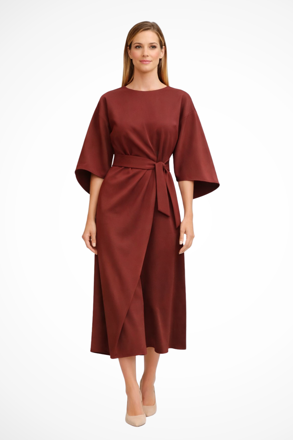 Vestido midi mujer con botones y abertura lateral formal