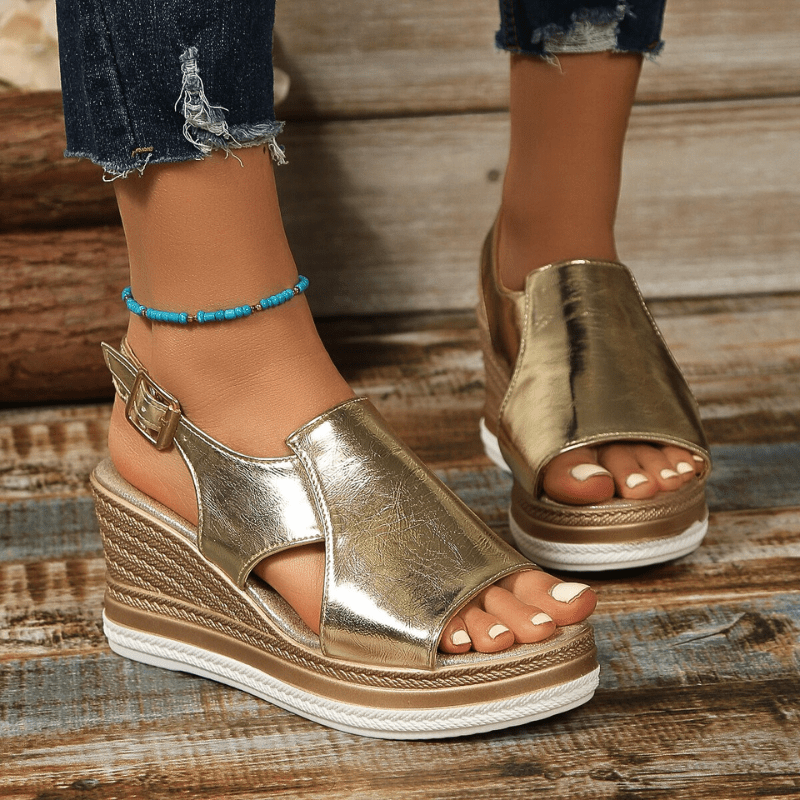 Sandalias Mujer Cuña Ortopédicas Tiras Metálicas Plantilla Ergonómica