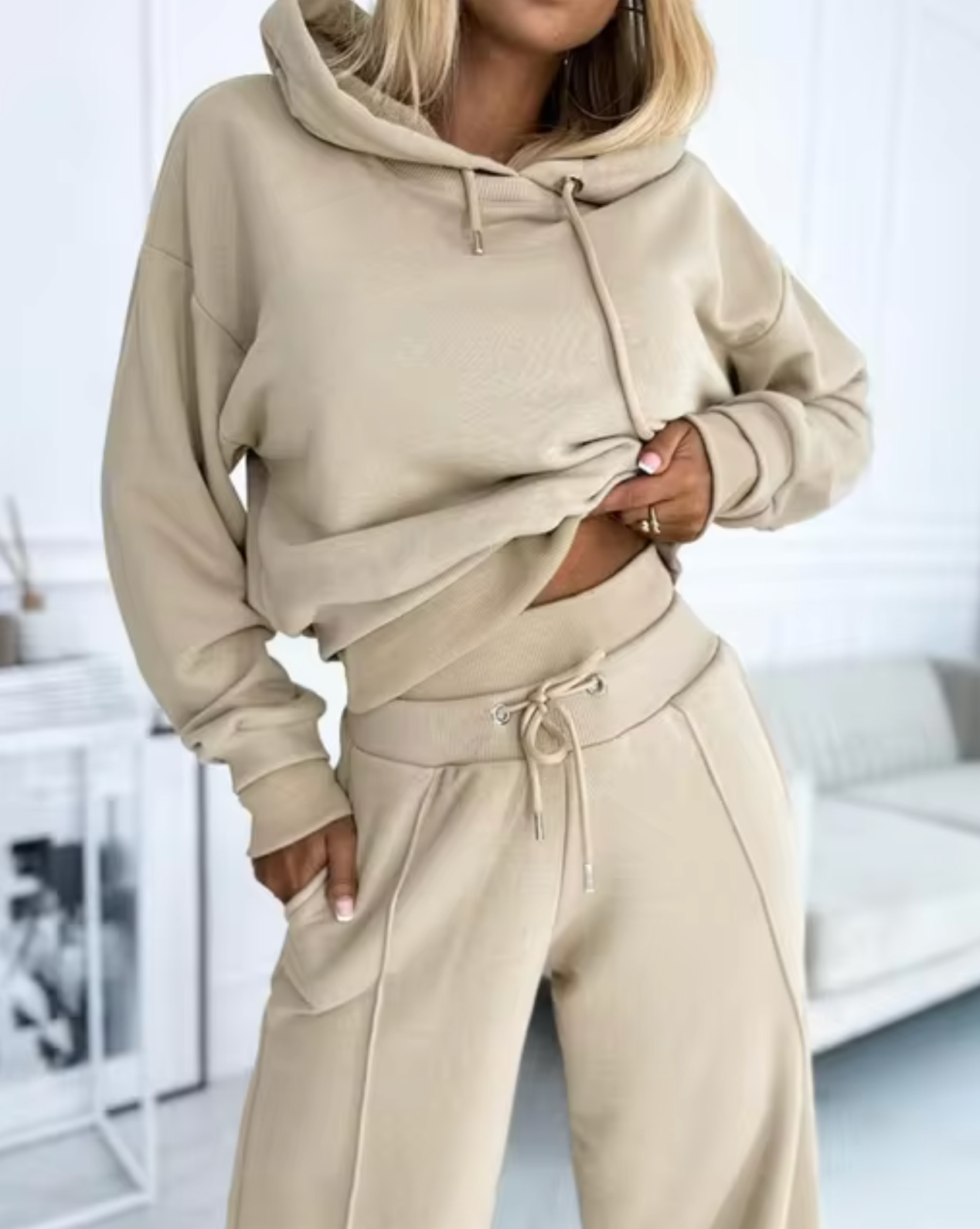 Conjunto Mujer Sudadera con Capucha y Pantalón Pierna Ancha