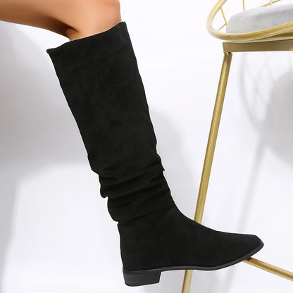 Botas Altas Mujer de Terciopelo Punta Redonda