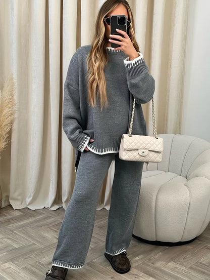 Conjunto Mujer de Lana Holgado Estilo Lounge Dos Piezas
