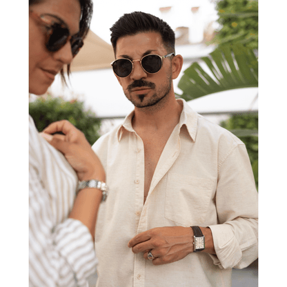 Camisa Hombre Algodón y Lino Manga Larga Cuello Solapa