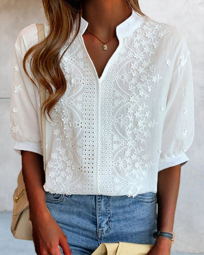 Blusa Mujer de Bordado Manga Suelta Cuello en V