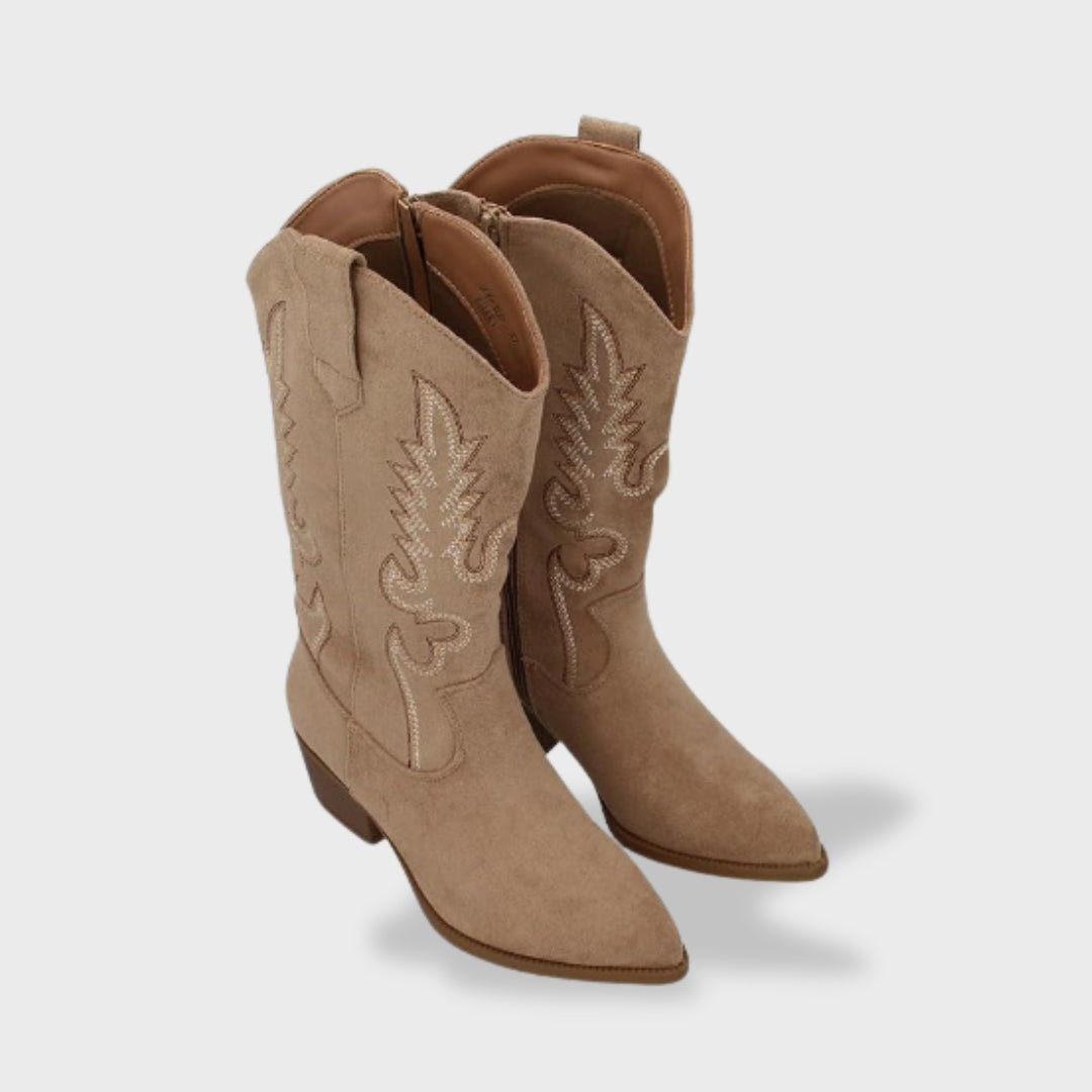 Botas Cowboy Mujer de Piel Bordadas Tacón Bajo