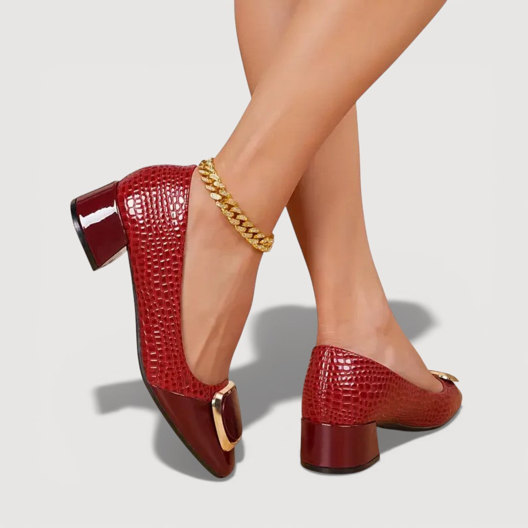 Tacones Bloque Mujer Acabado Croco Tacón Bajo Cómodos