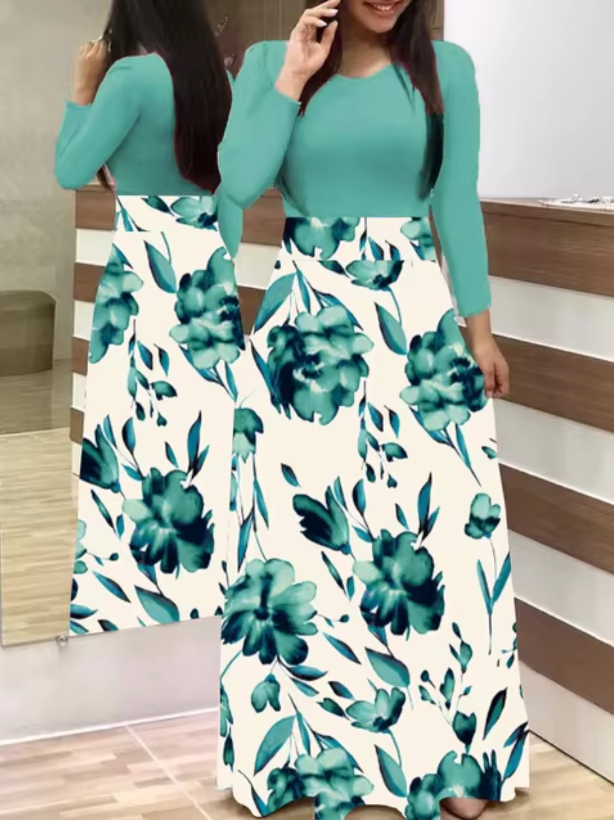 Vestido Mujer Manga Larga Estampado Floral Ajuste Regular