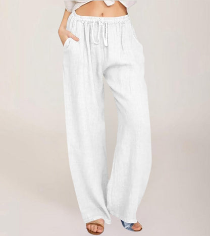 Pantalón Mujer Tiro Alto Tejido Ligero Pierna Recta