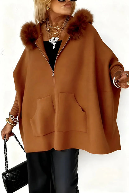 Chaqueta Mujer con Capucha y Detalle de Pelo Ajuste Moderno